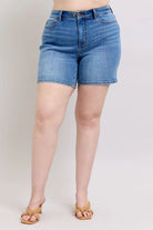 Judy Blue Full Size 2 Button Denim Shorts with Pockets Plus Size-Stay Foxy Boutique, Florissant, Missouri