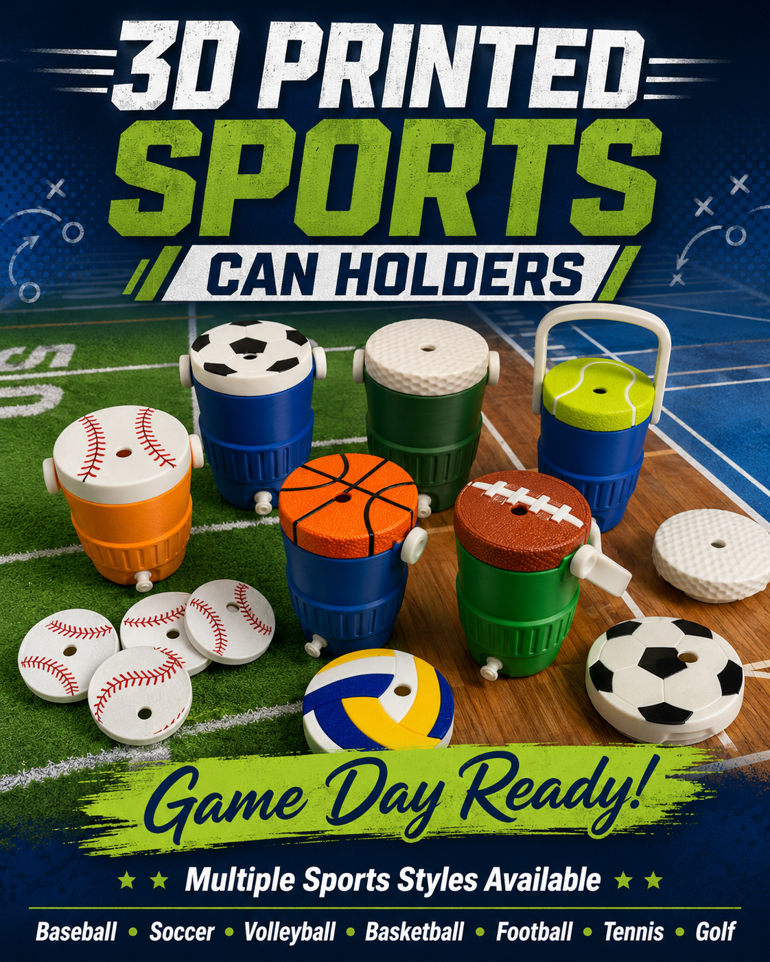 SPORTS THEMED-3D PRINTED CUSTOM 12 OUNCE CAN HOLDERS-Stay Foxy Boutique, Florissant, Missouri
