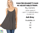 PLUS Pleated Spaghetti Strap Cami - Ash Grey-Tank Top-Stay Foxy Boutique, Florissant, Missouri