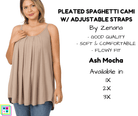 PLUS Pleated Spaghetti Strap Cami - Ash Mocha-Tank Top-Stay Foxy Boutique, Florissant, Missouri