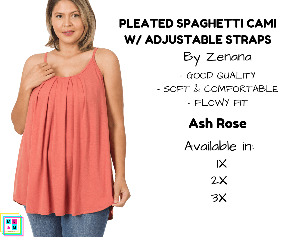 PLUS Pleated Spaghetti Strap Cami - Ash Rose-Tank Top-Stay Foxy Boutique, Florissant, Missouri