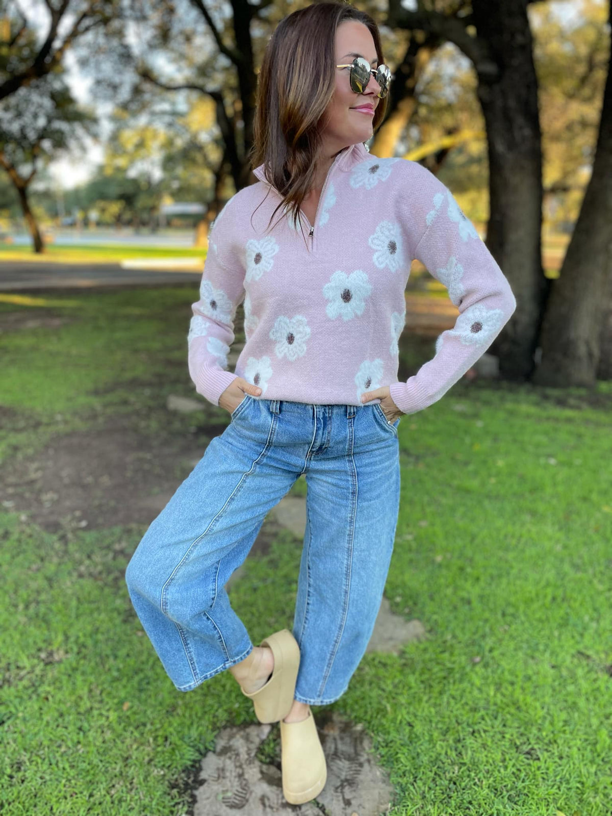 Flower Powered Half Zip Sweater in Four Colors-Womens-Stay Foxy Boutique, Florissant, Missouri