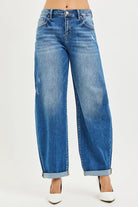 RISEN Full Size Mid Rise Barrel Double Roll Up Jeans Plus Size-Stay Foxy Boutique, Florissant, Missouri