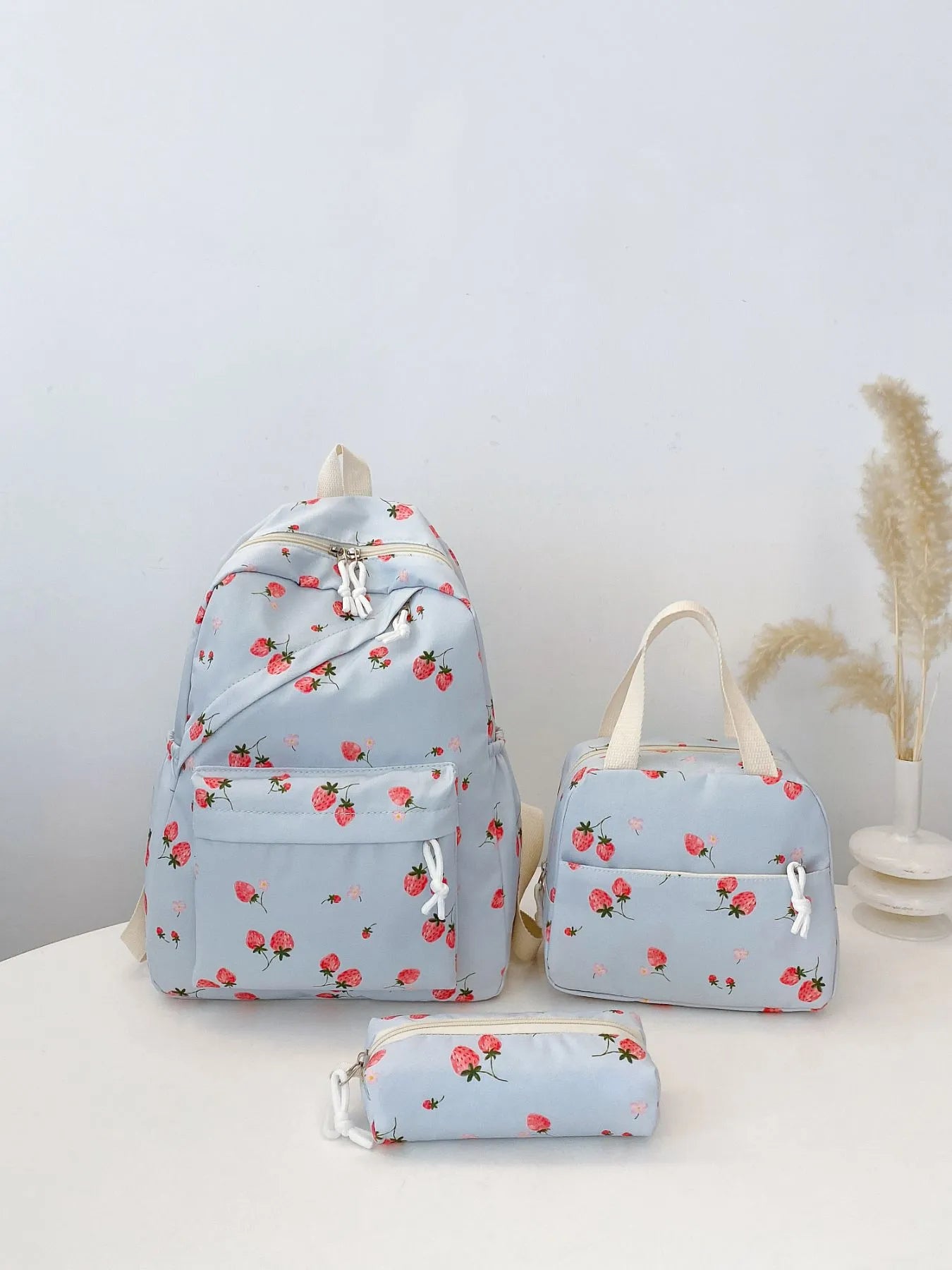 3-Piece Strawberry Print Canvas Bag Set-Stay Foxy Boutique, Florissant, Missouri