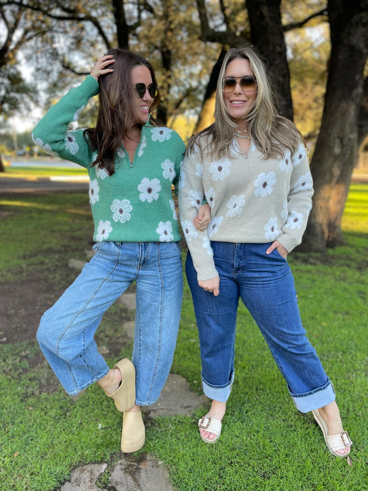 Flower Powered Half Zip Sweater in Four Colors-Womens-Stay Foxy Boutique, Florissant, Missouri