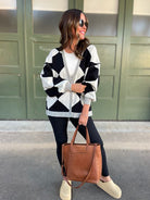 Contrast Trim Cardigan in Black Checkers-Womens-Stay Foxy Boutique, Florissant, Missouri