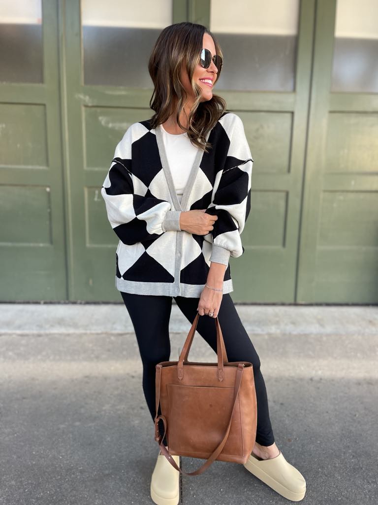 Contrast Trim Cardigan in Black Checkers-Womens-Stay Foxy Boutique, Florissant, Missouri