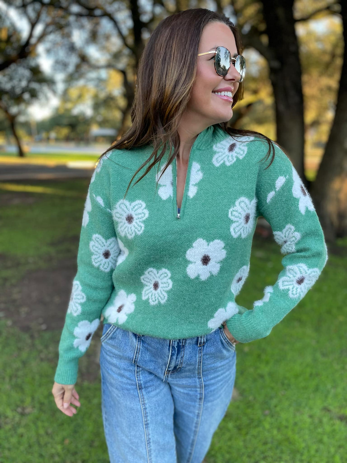 Flower Powered Half Zip Sweater in Four Colors-Womens-Stay Foxy Boutique, Florissant, Missouri
