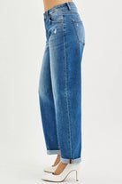 RISEN Full Size Mid Rise Barrel Double Roll Up Jeans Plus Size-Stay Foxy Boutique, Florissant, Missouri