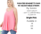 PLUS Pleated Spaghetti Strap Cami - Bright Pink-Tank Top-Stay Foxy Boutique, Florissant, Missouri