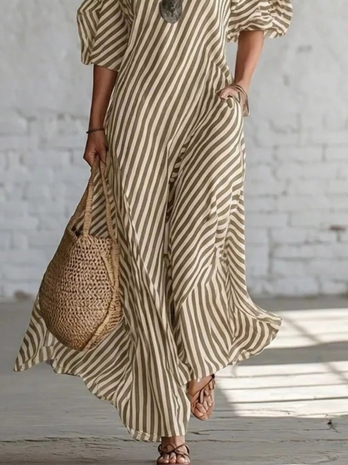 Full Size Striped One-Shoulder Casual Maxi Dress Plus Size-Stay Foxy Boutique, Florissant, Missouri