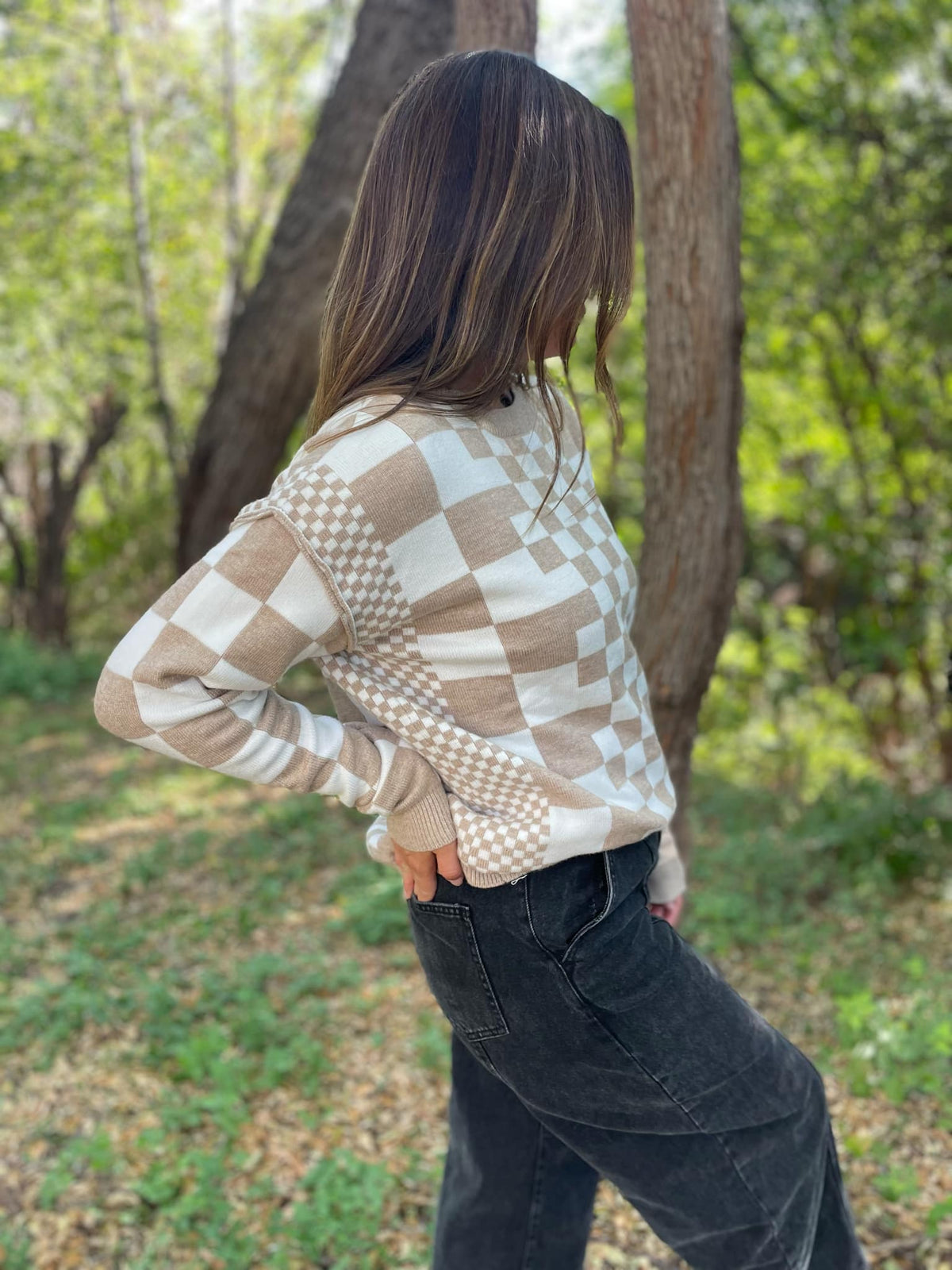 All Checkered Out Sweater in Four Colors-Womens-Stay Foxy Boutique, Florissant, Missouri