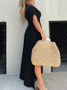 Full Size Slit V-Neck Smocked Waist Maxi Dress Plus Size-Stay Foxy Boutique, Florissant, Missouri
