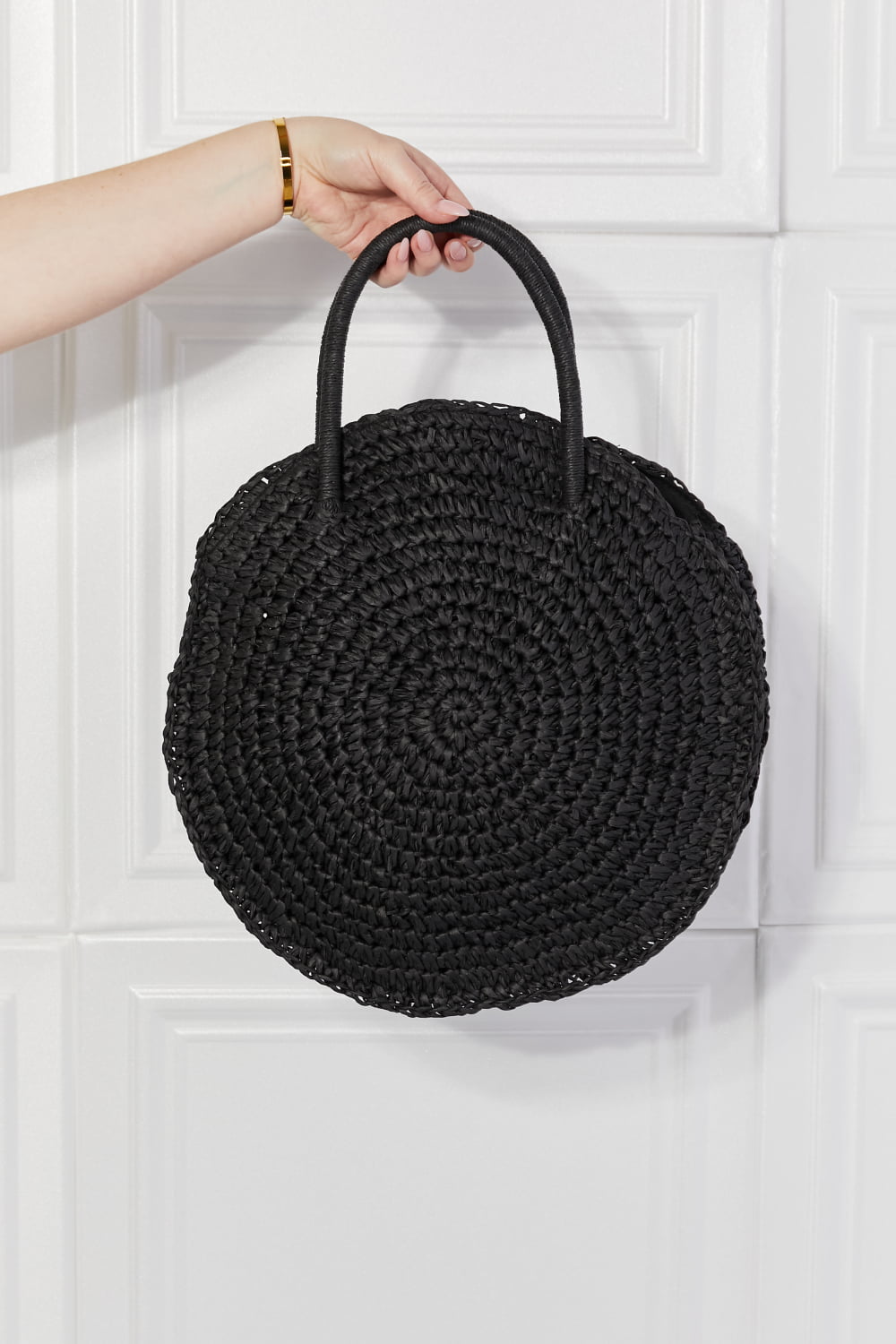 Justin Taylor Beach Date Straw Rattan Handbag in Black-Stay Foxy Boutique, Florissant, Missouri