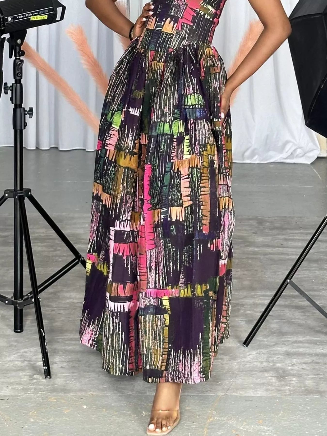 Full Size Abstract Print Halter Neck Maxi Dress Plus Size-Stay Foxy Boutique, Florissant, Missouri