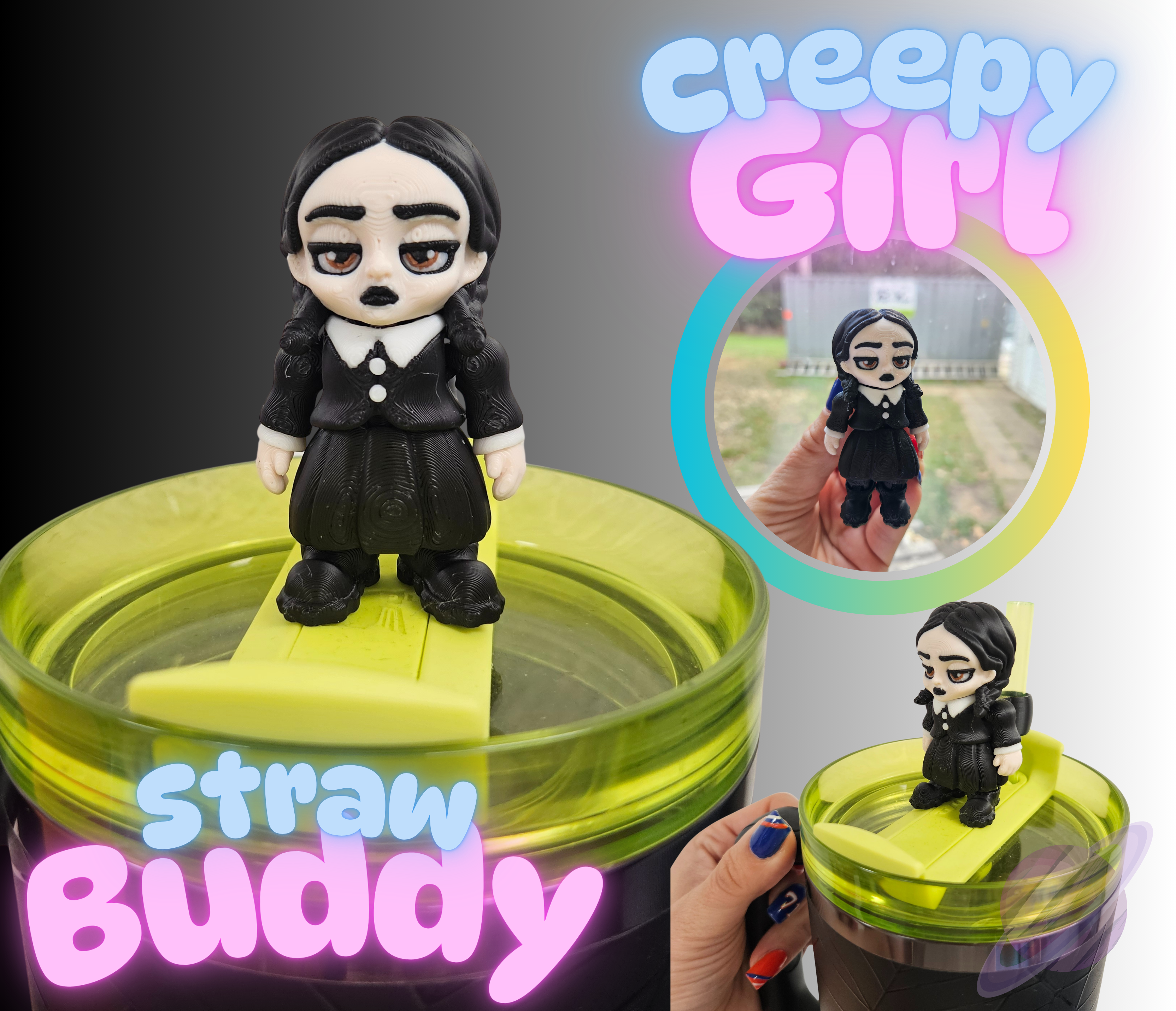 CREEPY GIRL-3D PRINTED STRAW BUDDY-Stay Foxy Boutique, Florissant, Missouri