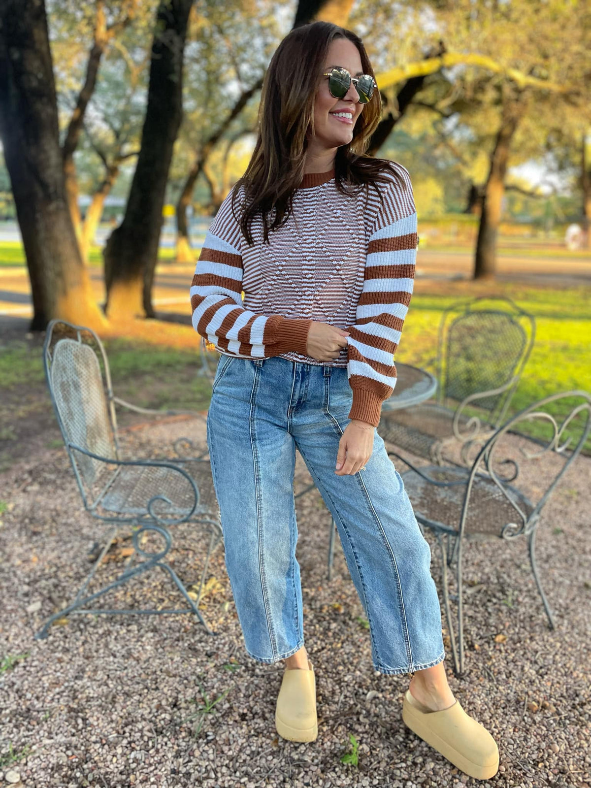 Aspen Striped Sleeve Sweater in Four Colors-Womens-Stay Foxy Boutique, Florissant, Missouri