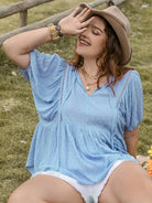 Plus Size Swiss Dot Tie Neck Short Sleeve Blouse-Stay Foxy Boutique, Florissant, Missouri