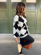 Contrast Trim Cardigan in Black Checkers-Womens-Stay Foxy Boutique, Florissant, Missouri