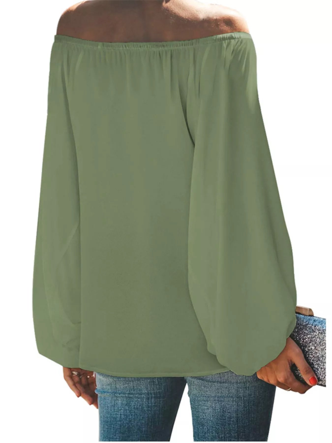 Full Size Off-Shoulder Balloon Sleeve Blouse Plus Size-Stay Foxy Boutique, Florissant, Missouri