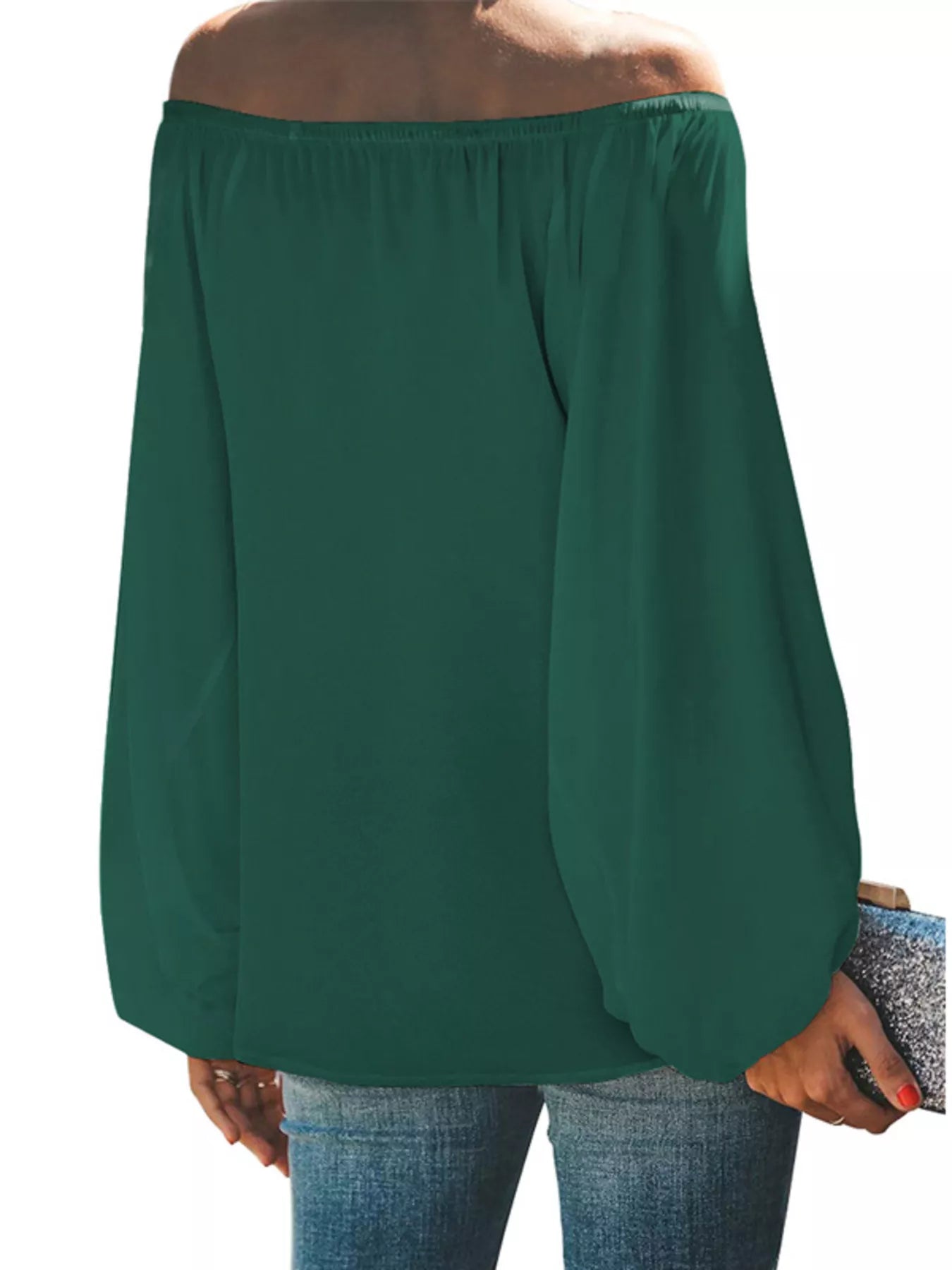 Full Size Off-Shoulder Balloon Sleeve Blouse Plus Size-Stay Foxy Boutique, Florissant, Missouri