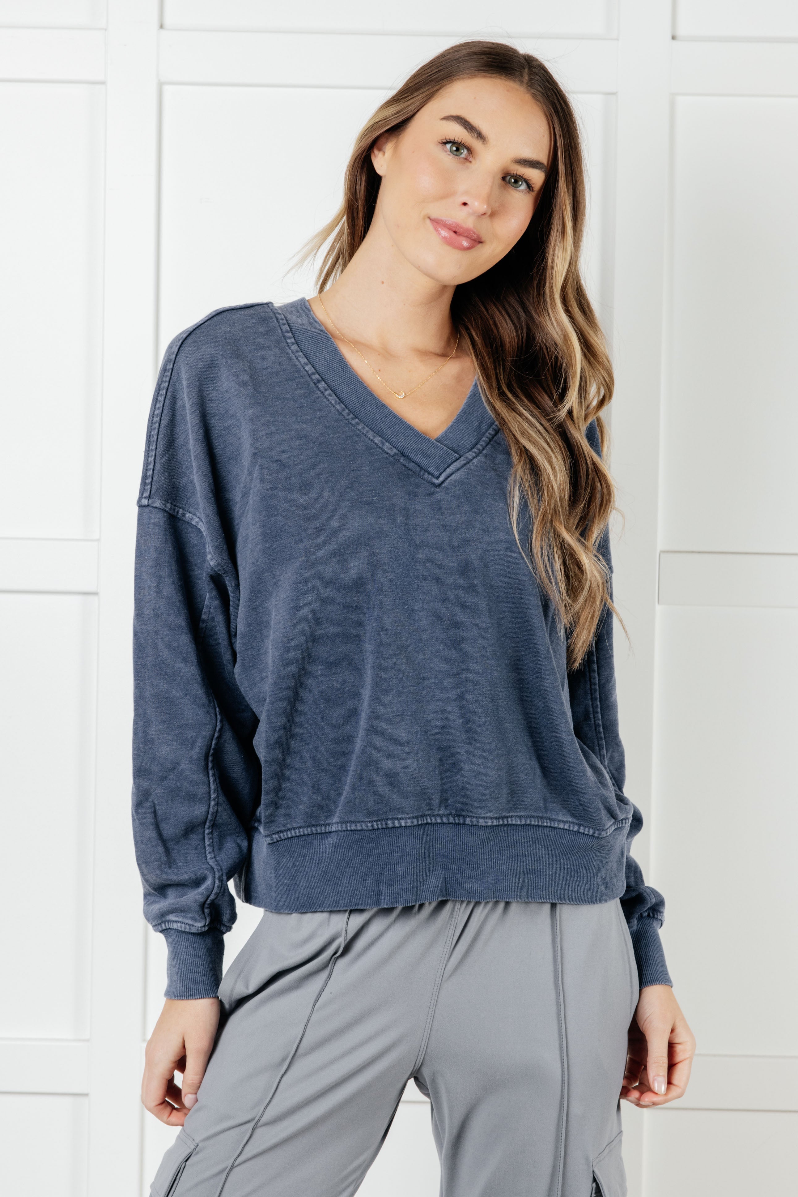 Rep Ready Mineral Wash French Terry Pullover in Blue-Athleisure-Stay Foxy Boutique, Florissant, Missouri