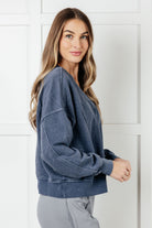 Rep Ready Mineral Wash French Terry Pullover in Blue-Athleisure-Stay Foxy Boutique, Florissant, Missouri