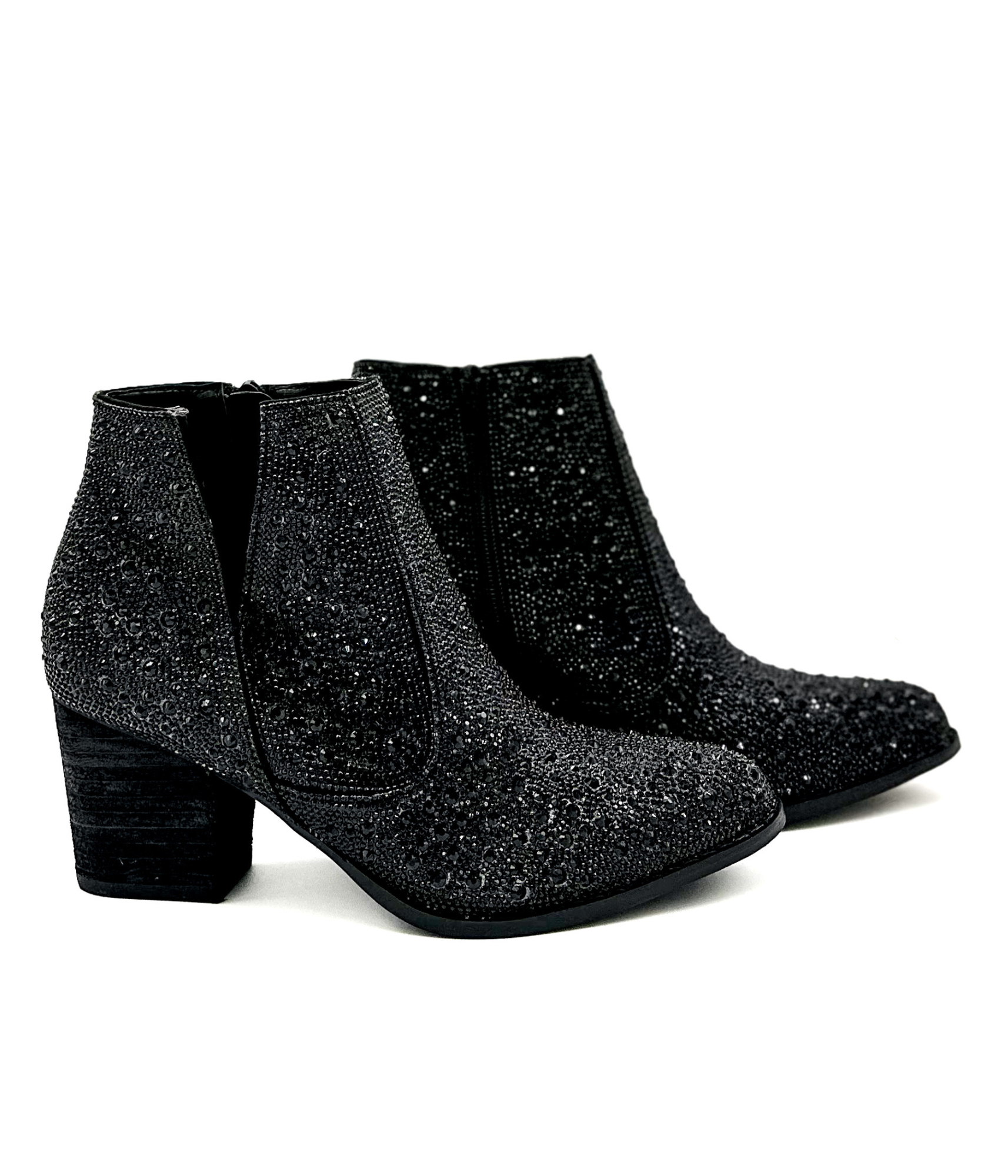 Shine Star Rhinestone Bootie in Black-Shoes-Stay Foxy Boutique, Florissant, Missouri