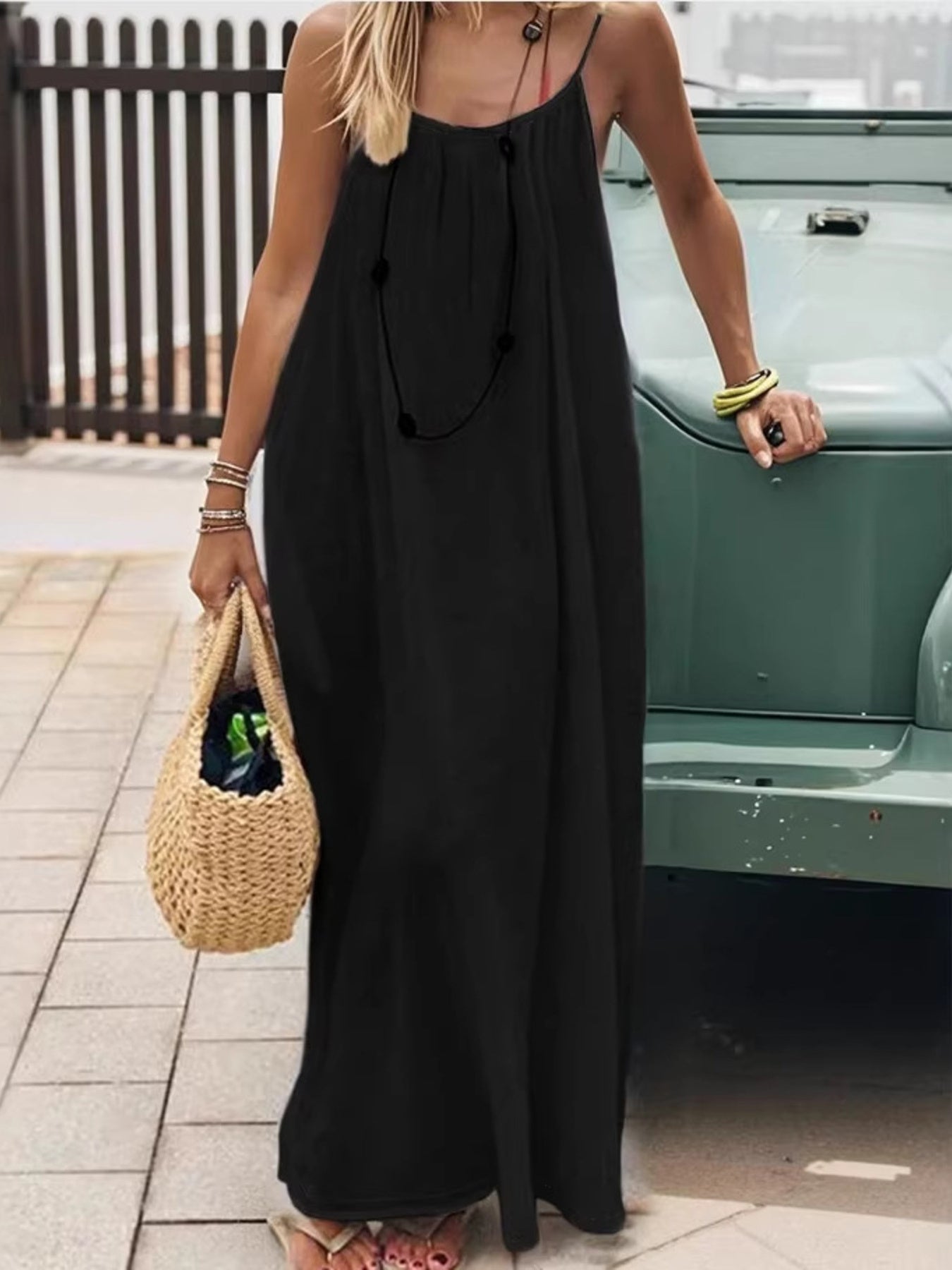 Full Size Backless Scoop Neck Maxi Dress Plus Size-Stay Foxy Boutique, Florissant, Missouri