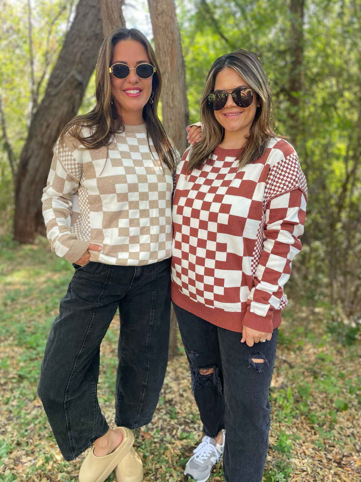 All Checkered Out Sweater in Four Colors-Womens-Stay Foxy Boutique, Florissant, Missouri