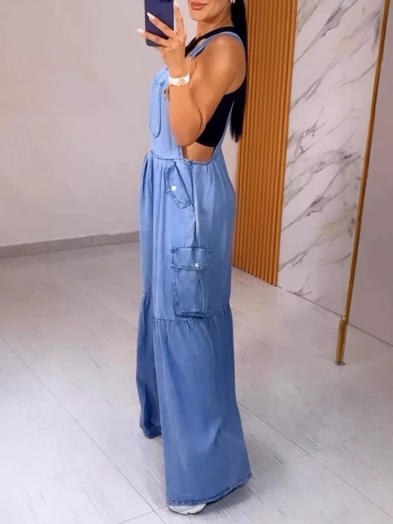 Full Size Pocketed Wide Leg Denim Overalls Plus Size-Stay Foxy Boutique, Florissant, Missouri