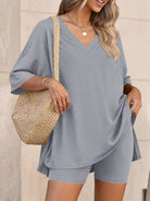 Full Size Casual Loose V-Neck T-Shirt & Shorts Set Plus Size-Stay Foxy Boutique, Florissant, Missouri