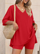 Full Size Casual Loose V-Neck T-Shirt & Shorts Set Plus Size-Stay Foxy Boutique, Florissant, Missouri