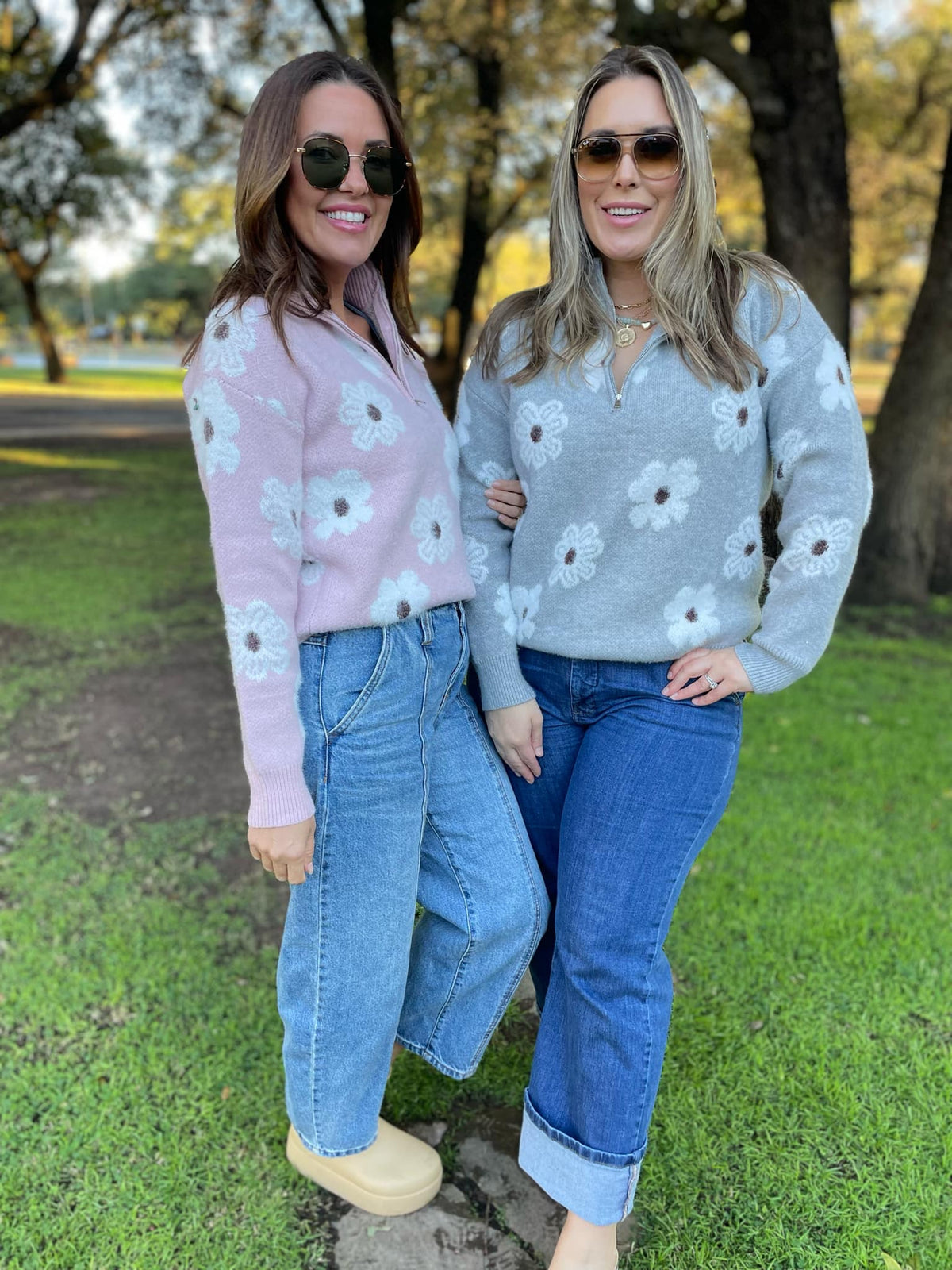 Flower Powered Half Zip Sweater in Four Colors-Womens-Stay Foxy Boutique, Florissant, Missouri