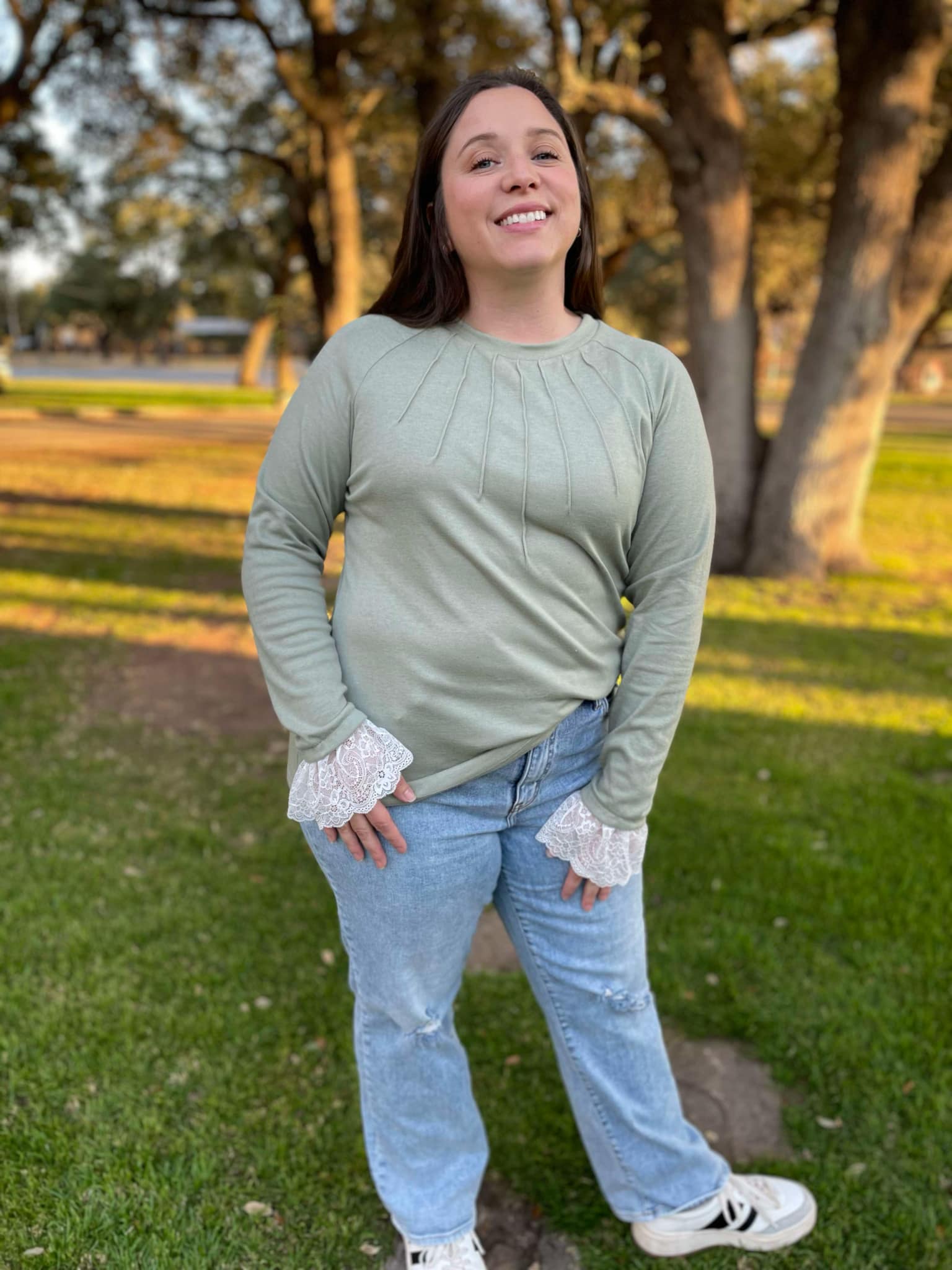 PREORDER: Beauty In The Details Lace Cuff Top in Two Colors-Womens-Stay Foxy Boutique, Florissant, Missouri