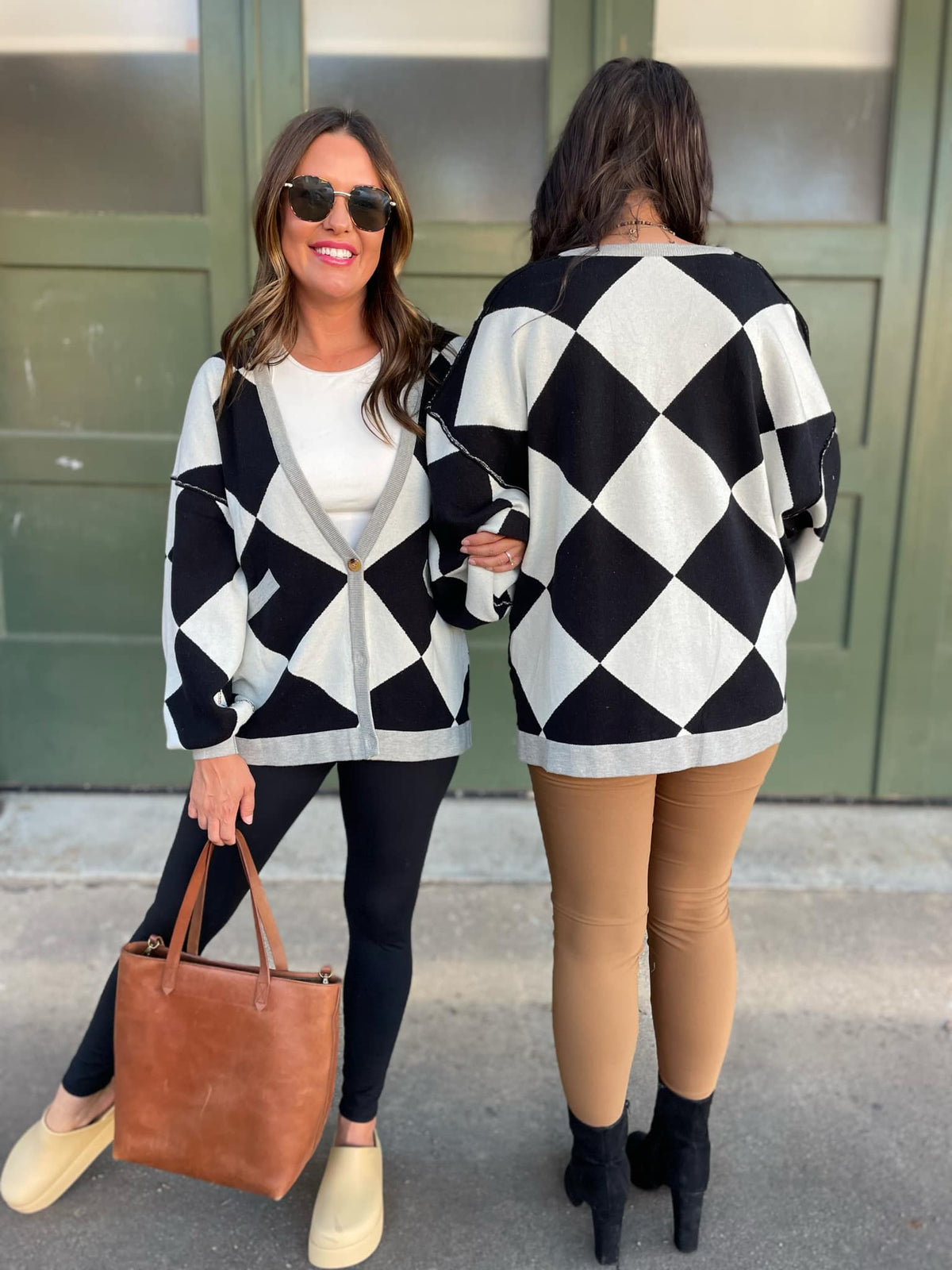 Contrast Trim Cardigan in Black Checkers-Womens-Stay Foxy Boutique, Florissant, Missouri