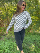 All Checkered Out Sweater in Four Colors-Womens-Stay Foxy Boutique, Florissant, Missouri