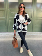 Contrast Trim Cardigan in Black Checkers-Womens-Stay Foxy Boutique, Florissant, Missouri