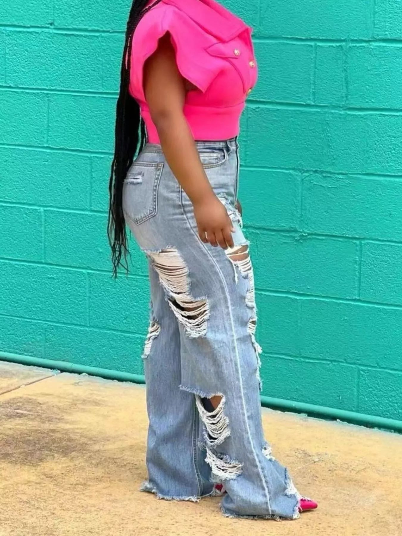 Full Size Distressed Wide Leg Jeans Plus Size-Stay Foxy Boutique, Florissant, Missouri