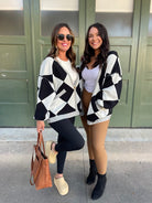 Contrast Trim Cardigan in Black Checkers-Womens-Stay Foxy Boutique, Florissant, Missouri