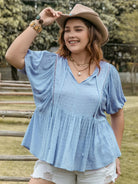 Plus Size Swiss Dot Tie Neck Short Sleeve Blouse-Stay Foxy Boutique, Florissant, Missouri