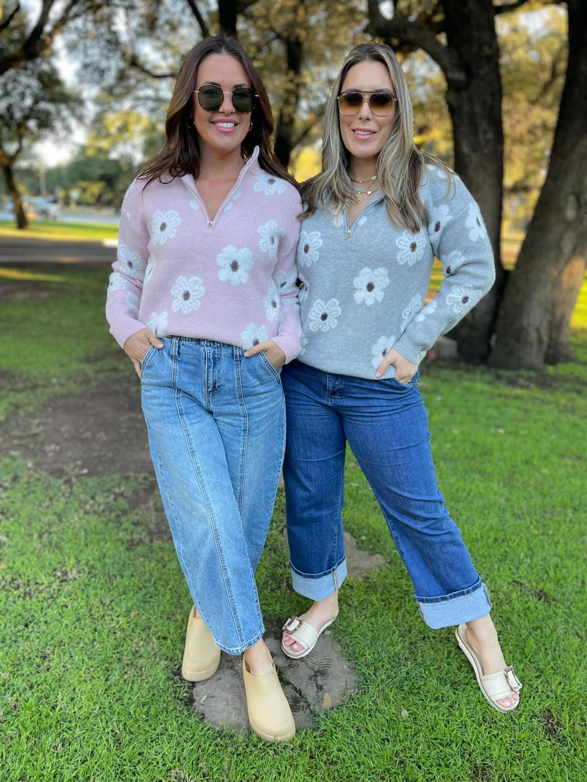 Flower Powered Half Zip Sweater in Four Colors-Womens-Stay Foxy Boutique, Florissant, Missouri