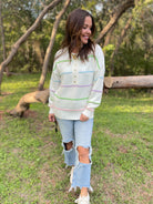 PREORDER: Just Too Good Rainbow Striped Sweater in Two Colors-Womens-Stay Foxy Boutique, Florissant, Missouri