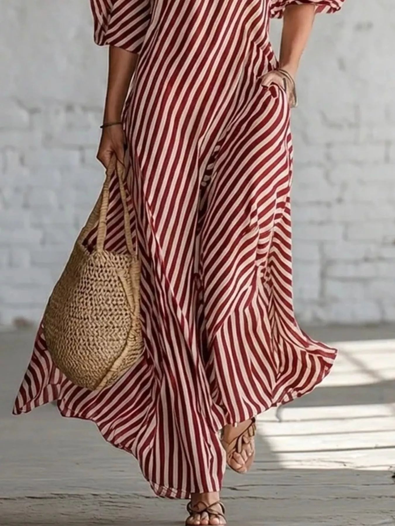Full Size Striped One-Shoulder Casual Maxi Dress Plus Size-Stay Foxy Boutique, Florissant, Missouri