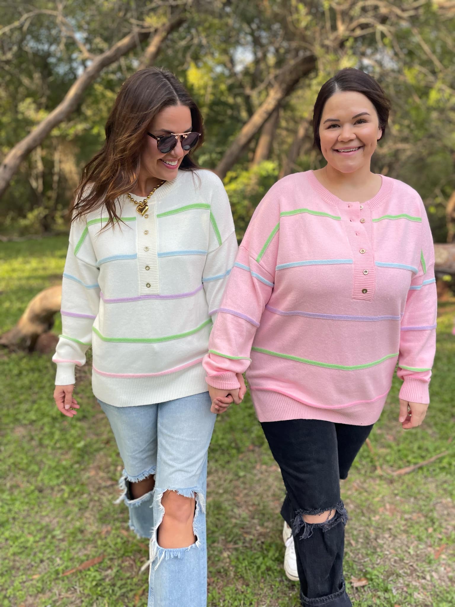 PREORDER: Just Too Good Rainbow Striped Sweater in Two Colors-Womens-Stay Foxy Boutique, Florissant, Missouri