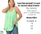 PLUS Pleated Spaghetti Strap Cami - Green Mint-Tank Top-Stay Foxy Boutique, Florissant, Missouri