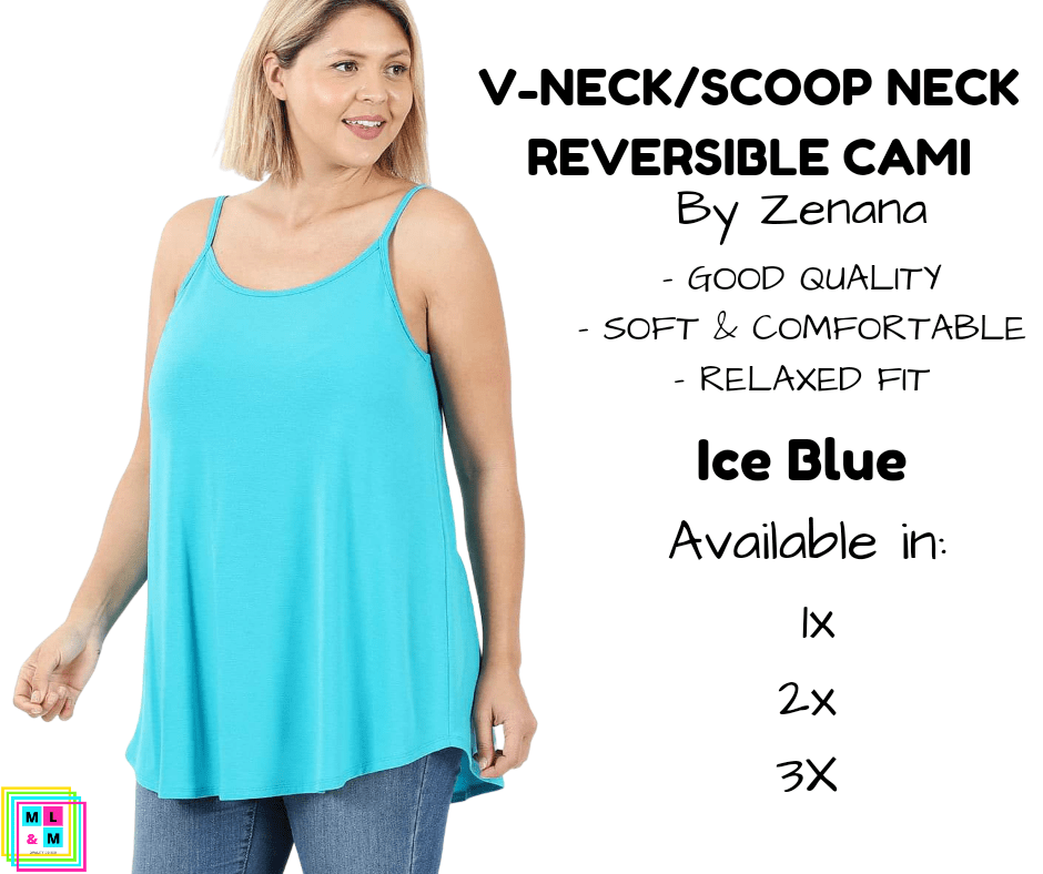 PLUS V-Neck/Scoop Neck Reversible Cami - Ice Blue-Tank Top-Stay Foxy Boutique, Florissant, Missouri