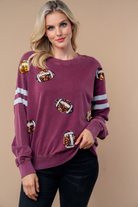 Sequin Football Long Sleeve Knit Top-Womens-Stay Foxy Boutique, Florissant, Missouri