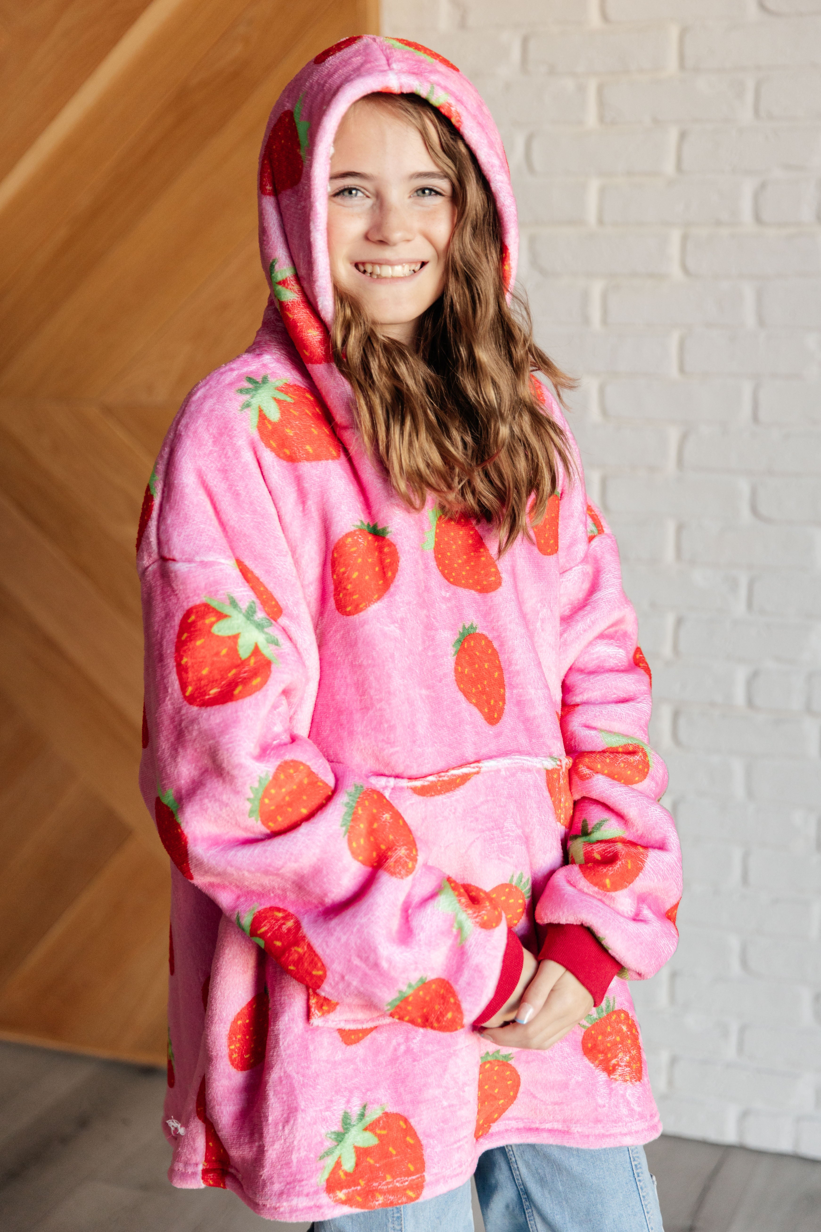 Kids Oversized Hoodie Blanket in Strawberry-Layers-Stay Foxy Boutique, Florissant, Missouri