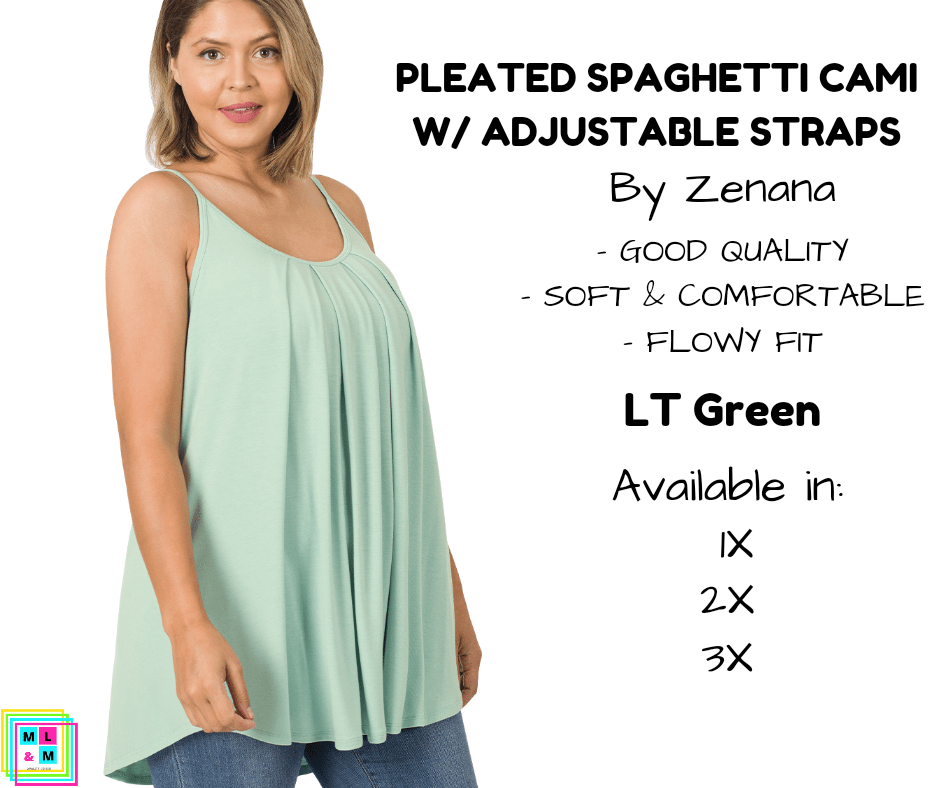 PLUS Pleated Spaghetti Strap Cami - LT Green-Tank Top-Stay Foxy Boutique, Florissant, Missouri